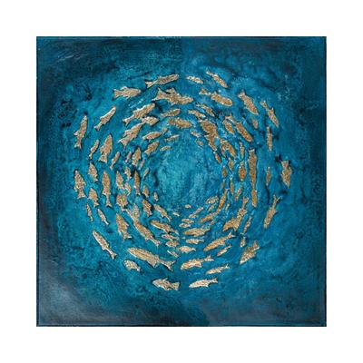 La Casa »Fischstrudel abstrakt petrol gold mix« Ölbild handbemalt – erhältlich in Größe 100x100 cm Image