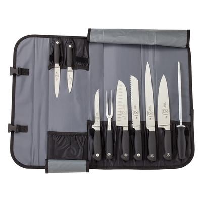 Mercer Culinary M21810 10 Piece Knife Set w/ Detachable & Adjustable Strap Pocket Roll, Black