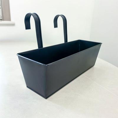 TEMU 1pc Metal Wall-mounted Rectangular Planter With Hooks - Traditional Style Indoor/outdoor Hanging Flower Pot, Drainage Holes For Balcony, Patio, Garden Decor, Hanging Planters For Outdoor Plants Image