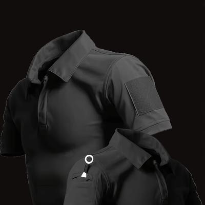TEMU Men's Navy Blue Short Sleeve T-shirt - Quick-dry, Breathable & Stretchy Fabric, Casual Summer With Button Details, Regular Fit For Outdoor Activities, , Collar, Durable Fabric Image