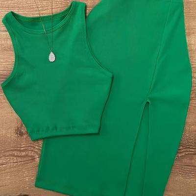 TEMU Women's Casual Knitted Solid Color Fitted Skirt Set Image