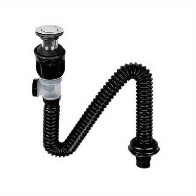TEMU Easy-install Flexible Sink Drain Pipe - Odor- For Kitchen & Bathroom, Stainless Steel & Abs, Space Saving Image