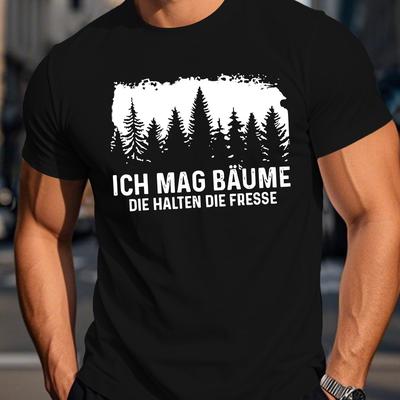 "TEMU Men's Casual Summer T-shirt - Funny German "ich Baume" Forest Graphic, Short Sleeve, Polyester Blend, Royal Blue, Round Neck, Machine Washable" Image