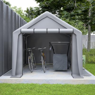 TEMU Garden Shed, Motorcycle Shed, Bicycle Shed, Outdoor Garden Shed, Shed, Temporary Storage Shed 241x244x217cm, Waterproof, Uv Resistant, Galvanized, Grey Image