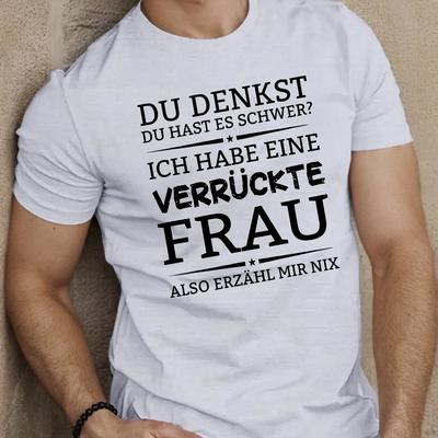 TEMU Fun German Men's Short Sleeve T-shirt- White Casual Summer Top With Black Text Print, Round Neck, Machine Washable, Regular Fit, Everyday Tshirt| Text Tee| Easycare Textile Image