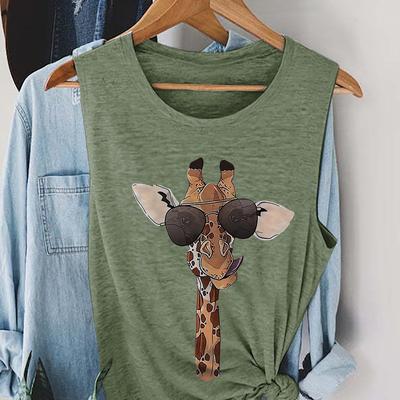 TEMU Giraffe Print Tank Top, Sleeveless Casual Top For Summer & Spring, Women's Clothing Image