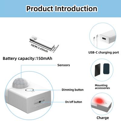 TEMU Led Motion Sensor - Dimmable Cabinet Lights, Usb Rechargeable, 3color (3000k/4500k/6000k), Night Light, For Bedroom, Staircase, Kitchen, Piano Room & , Bedside Reading Lights, Day Gift Options Image