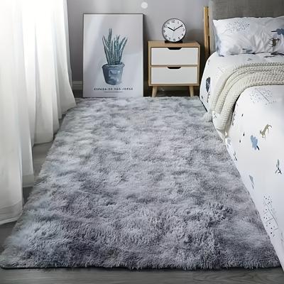 TEMU 1pc Plush Non-slip Area Mat - Gray, Machine-washable, High-pile For Living Room & Bedroom Decor, Modern Fluffy Design For Dorms And Homes, Rugs For Living Room Image