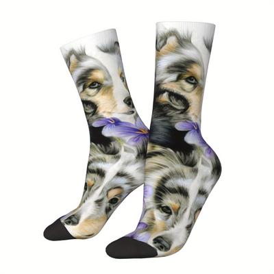TEMU Wolf Pattern 3d 1 Pair Men's Novelty Mid-calf Crew Socks, Breathable Comfy Casual Socks, Fashion Sports Socks As Holiday Gifts Image