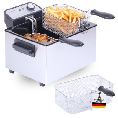 TEMU Summer Xxl Double Fryer With Oil Or Fat - 3 Baskets, 5 , 3000 Watts, Cold Zone, Df3270 - Genuine Stainless Steel Fryer For Crispy Fries