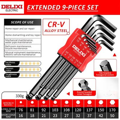 TEMU Extra-long Arm Hex Wrench Set With Ball & Torx Ends - , Metal For Bike Repair And Diy Projects, Hex Socket Set, Image