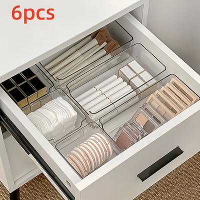 TEMU 6pcs Acrylic Drawer Dividers Organizer, Suitable For Desktop Clutter Storage, Office Stationery Storage, Drawer Cosmetic Storage, Desk & Drawer Organizer For Home Storage Image
