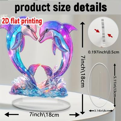 "TEMU 2d Dolphin Heart Sculpture, 7" X 7" Stained Plastic Desk Ornament, Anniversary/birthday Gift, Office/home Decor, Christmas/valentine's//father's Day, No Electricity Required" Image
