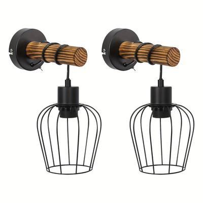 TEMU Wooden Indoor Wall Light Vintage Retro With Switch E27 Wall Spotlight Black With 1 Flame Made Of Metal Wall Sconce For Bedroom Living Room Hallway - Bulb Not Included Image