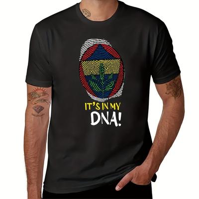 TEMU Plus Size Men's Anime Fenerbahce Dna Fingerprint Graphic T-shirt - Black Casual Harajuku Style Tee With Vibrant Colors, , Machine Washable, Comfortable Clothing, Design, Durable Print Image