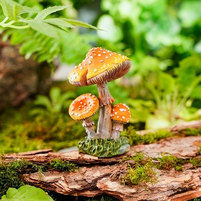 TEMU Hand-painted Resin Mushroom Decoration - 1pc, Suitable For Garden And Potted Plant Landscaping Image