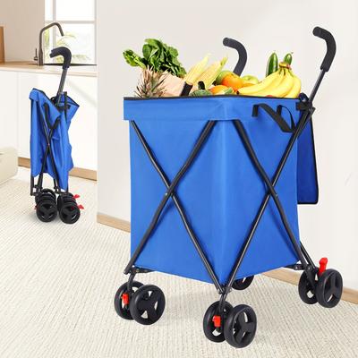 TEMU Black Foldable Outdoor Utility Cart With Wheels - Lightweight Nylon Shopping, Camping, And For Family Gatherings, Picnics, And Moving Items, Rolling Storage Cart Image