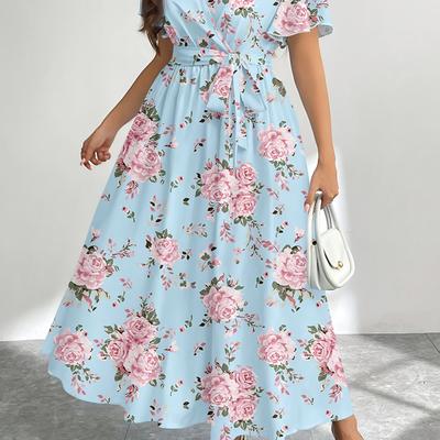TEMU Vintage Floral Print Plus Size Dress Image