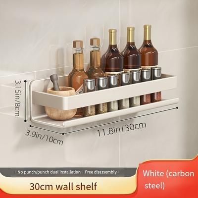 TEMU Multipurpose Metal Spice Racks- Wall Mount Hanging Shelf, Varnished Finish, Nail-free Stable& Shake-free With 22.68kg Capacity, For Kitchen Storage& Organization Image