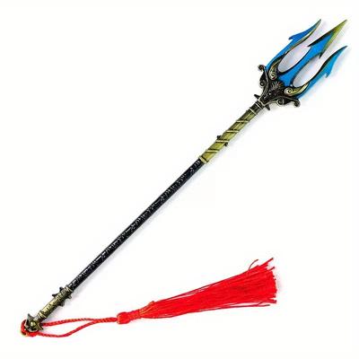 TEMU Poseidon 22cm Full Metal Craft Weapon Model - Intricate Blue & , Durable Metal Decor For Home, Office, Or Gift - No Power Needed, Mythical Art Piece Image