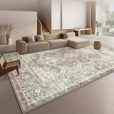 TEMU Soft Velvet Area Mat - 850g/sqm, Machine Washable, Non-slip, In Beige, Brown & Gray, Living Room, Bedroom, Office - Durable Lightweight Home , Rugs For Living Image