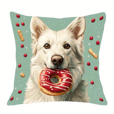 "TEMU 18x18" Dog Throw Pillow Cover - Decor, Machine Washable, Zip Closure" Image
