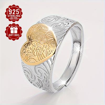 TEMU Total Weight 4.5g 1pc Women's , S925 Sterling Silvery Vintage Ethnic Tang Grass Pattern Love Ring Creative Wide Adjustable Ring Suitable For Party Wear, Ideal Gift For Image