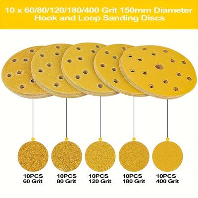 TEMU 150mm Sanding Disc, Hooks 60/80/120/180/400 Grit 15-hole 6-inch Round Sanding Disc Pad For Random Track Sanding Pad And All Tools Image