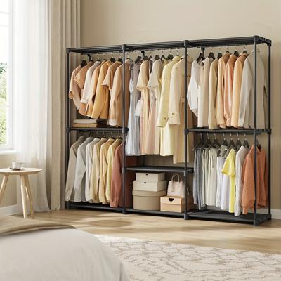 TEMU Clothes Wardrobe, Portable Closet, Open Storage Wardrobe, Clothes Garment Rack, 138 X 182 Cm, 3 Hanging Rods And Shelves, For Bedroom, Living Room, Laundry Room, Portable Closets Image