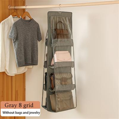 TEMU 1 Pack Space-saving Hanging Handbag Organizer With 6/8 Pockets – Gray/black Fabric Purse Storage For Closet & Wardrobe, Efficient Design For Women’s Bags, Bag Accessories Image