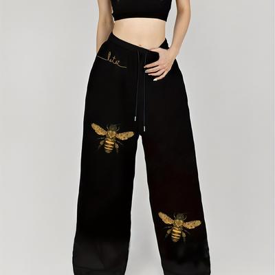 TEMU Drawstring Straight-leg Pants, Casual Pants With Double Pockets, Suitable For Outdoor Activities, Women's Clothing. Image
