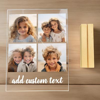 TEMU 2d Flat, Acrylic Custom Table Sign | Horizontal And Vertical Orientation | No Electricity Required | Home Sofa And Bedroom Decor | Transparent Acrylic | Stylish Gift Idea | 4 Photo Collage Image