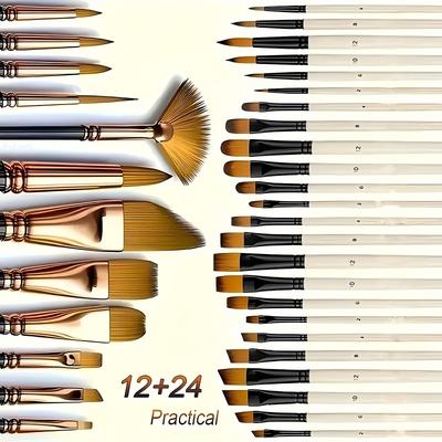 TEMU 36pcs Painting Brush Set, 1 Set For All Needs, Oil Painting, Acrylic Painting, Watercolor Painting, Graffiti Brushes Image