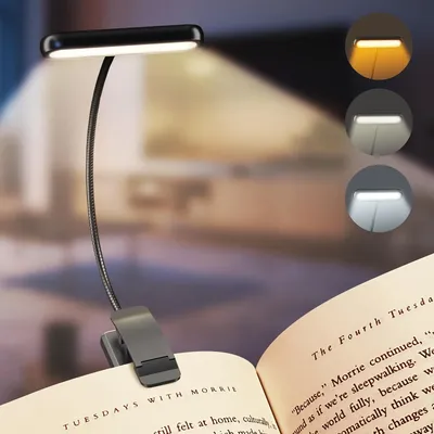 Portable Flexible Easy Clip Night Reading Lamp USB Rechargeable Reading Light 3Colors Warm Cool White Daylight Book Lamp