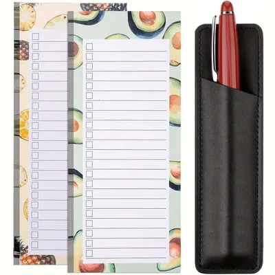 3-Pcs/2-Pack Magnetic Shopping List Note Pad + 1 Magnetic Pen Holder (50 sheets per pack) Tear-Off Refrigerator List Notepad