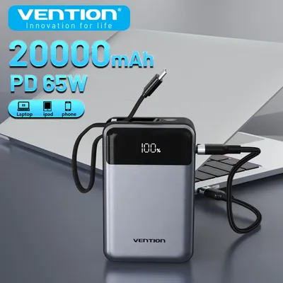 Vention Power Bank 20000mAh PD 65W Auxiliary Battery USB C Fast Charging Portable Powerbank for Laptop iPhone 16 15 iPad Macbook