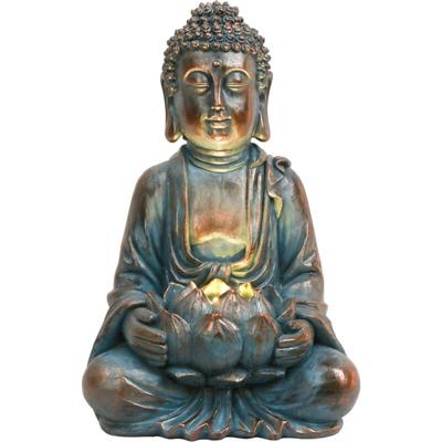 Gotrays - 32 cm großer Garten-Buddha mit Solarlicht, sitzende Buddha-Statue aus Kunstharz, Image