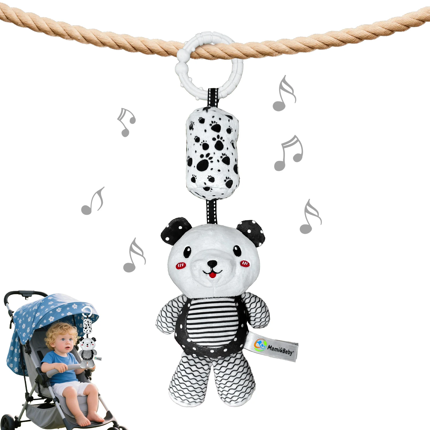 Kinderwagen Bett Hängende Glocke Plüsch Puppe Neugeborenen Pädagogisches Spielzeug Weiche Plüsch Rassel Spielzeug Schwarz Weiß Visuelle Greifen Fähigkeit Training Spielzeug Image