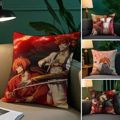 Anime Rurouni Kenshin Pillow Case Plush Fabric Soft Pillowcase Double Sided Print Sofa Cushion Cover Image