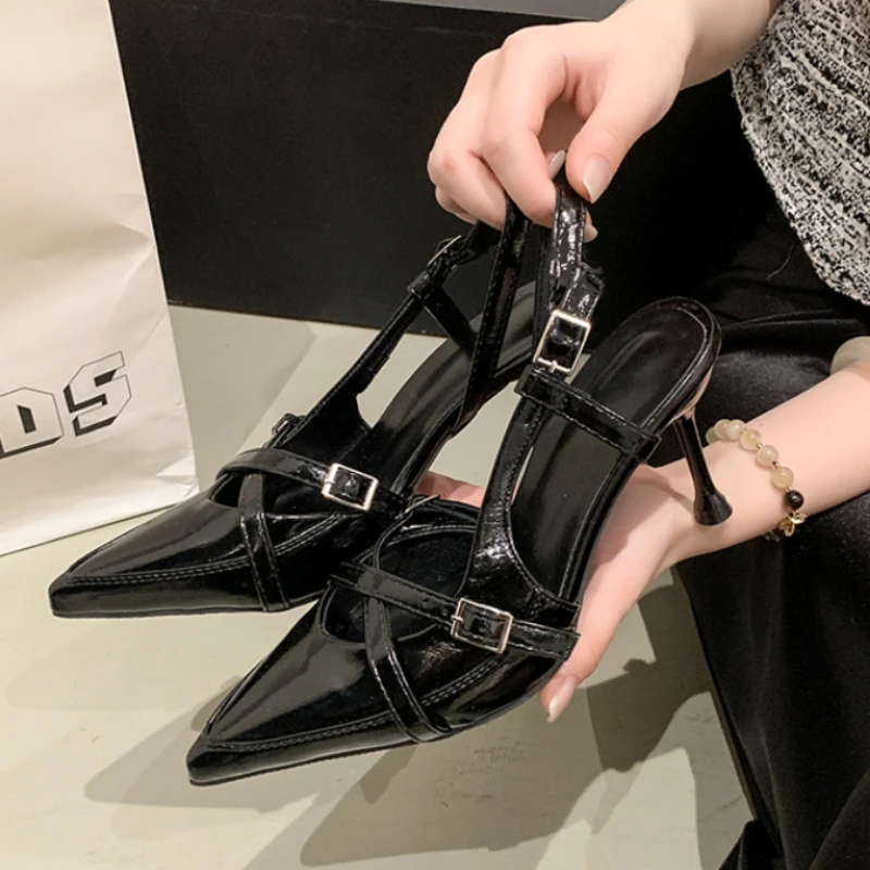 Street Style Sexy Schnalle Frauen Pumpen Elegante Spitz Dünne High Heels Bankett Party Slingback Schuhe