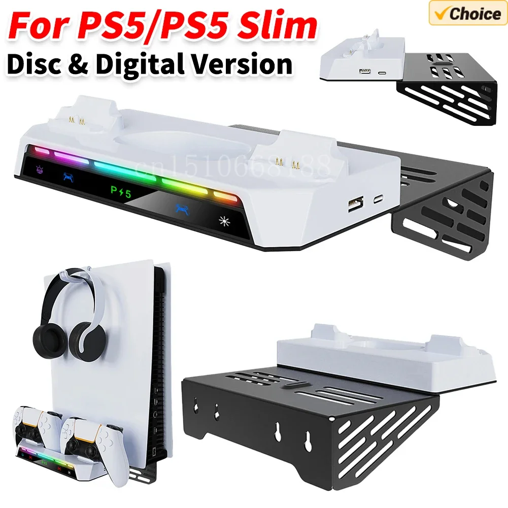 Für PS5/PS5 Slim Wandhalterungsset mit Dual-Controller Ladestation Wandhalterung Headset-Halter für Playstation 5-Zubehör Image