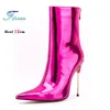 Spiegel Patent Leder Frauen Kurze Stiefel 12CM Stiletto Stiefeletten Mode Spitz Elegante Frau Schuhe