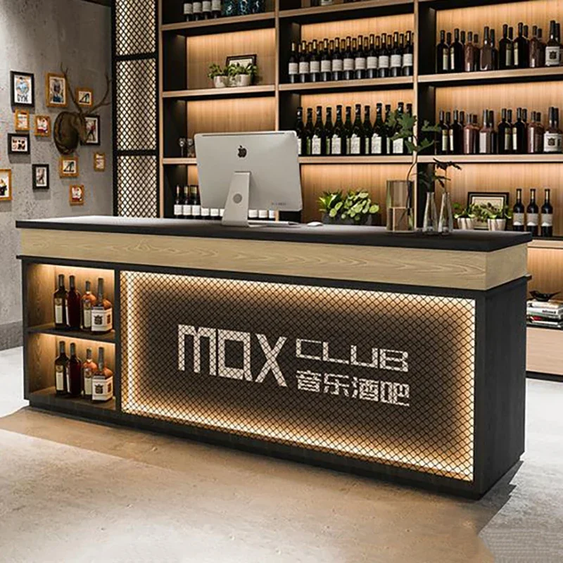 Kundendisplay-Empfangstheken, multifunktionale Theke, moderne Empfangstheken vorne, braune professionelle Gartenmöbel Image