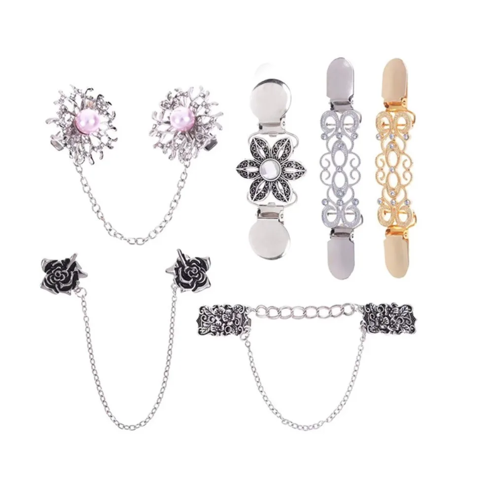 6 teile/satz Vintage Pullover Schal Clips Blume Strickjacke Kleider Hemden Kragen Brosche Clips Cinch Clips für Frauen Mädchen Kleidung Image