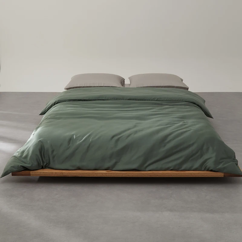 Olive Green Bedding Set Summer Silky Lyocell Fiber Duvet cover Bamboo Fitted Sheet Cooling Pillowcase Pass Oekotex Image