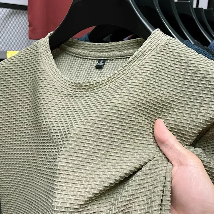 Eis Seide männer T-shirt Sommer Neue Stil Elastische Bambus Knoten Mesh rundhals Halbe Hülse Basis Shirt Atmungsaktiv Bequeme kurze Image