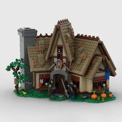 1320 stücke MOC gebäude schloss winter dorf mittelalterlichen hotel modell DIY montage bausteine Image