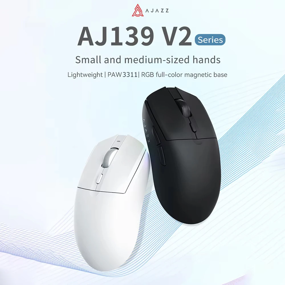 AJAZZ AJ139 V2 MC/Pro Kabellose/kabelgebundene Gaming-Maus PAW3395/3311 Sensor 1K Rücklaufrate mit Lade-RGB-Vollfarb-Magnetfuß Image