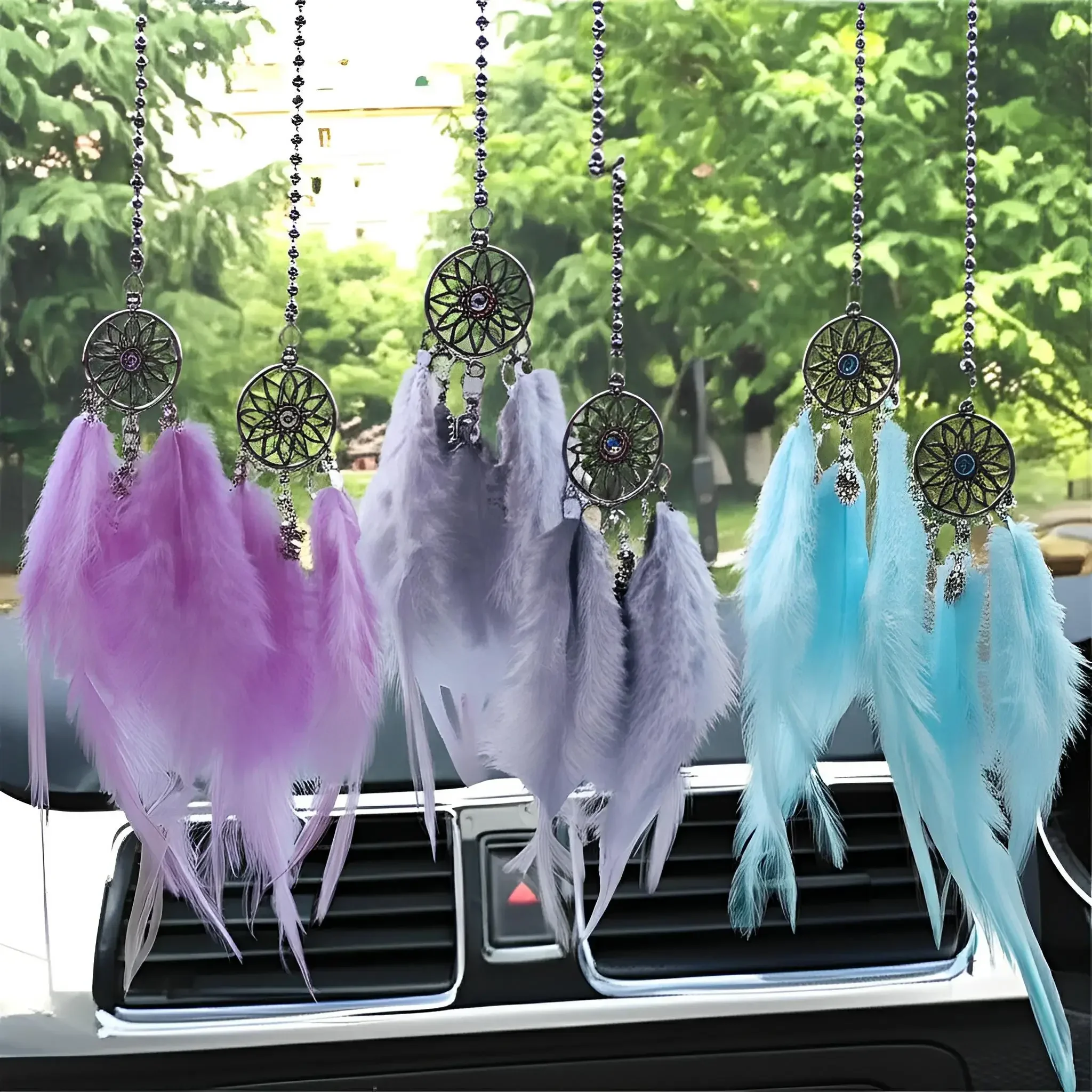Mini Dream Catcher Auto Innen Rückspiegel Behänge Auto Charms Anhänger Doppel Windspiele Auto Dekor Zubehör Multi Farbe Image