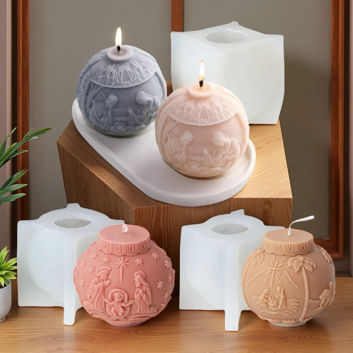 Jesus Familie Kugel Silikon Form DIY Jesus Mary Heilige Familie Runde Kugel Harz Gips Ornament Form Home Decor Handwerk Machen Werkzeug Image